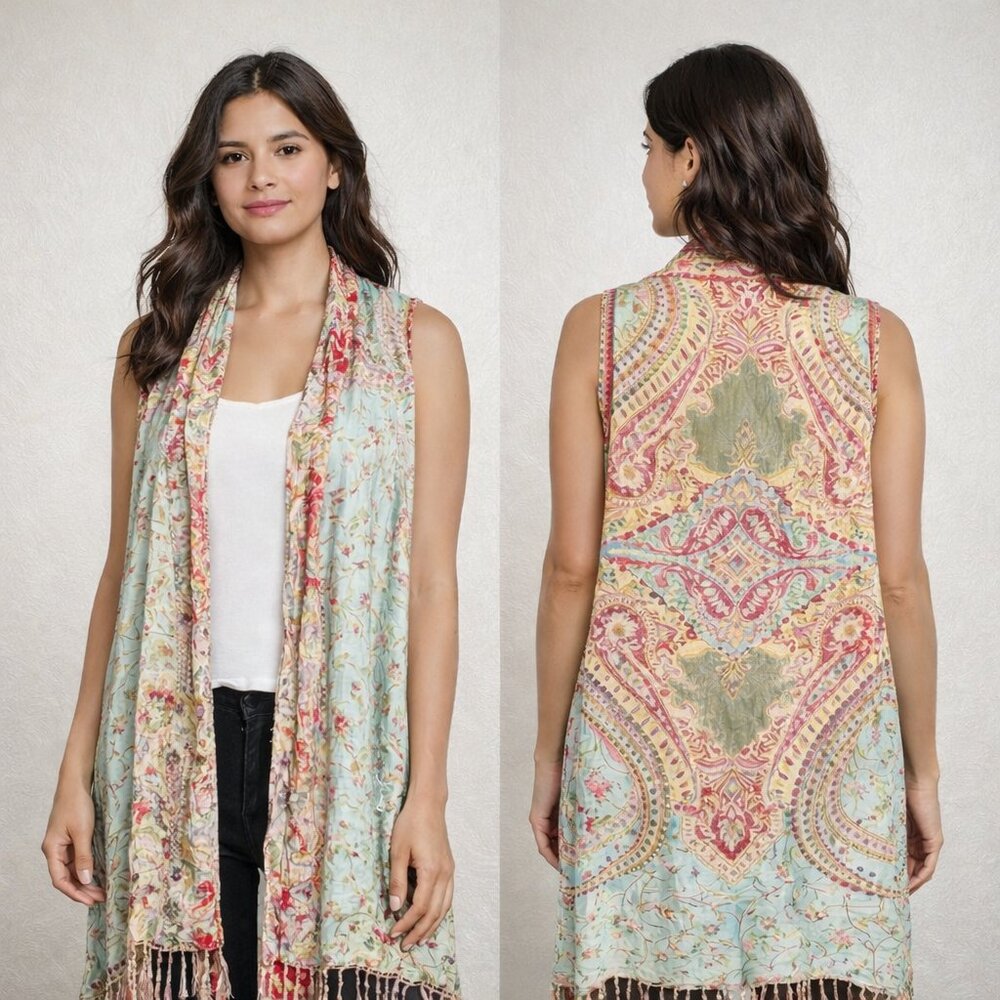 Boho Reversible Sleeveless Kimono Vest - Picture 1 of 6